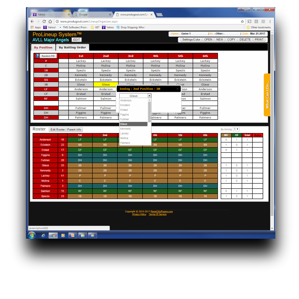 ProLineup System™ Edit Screen